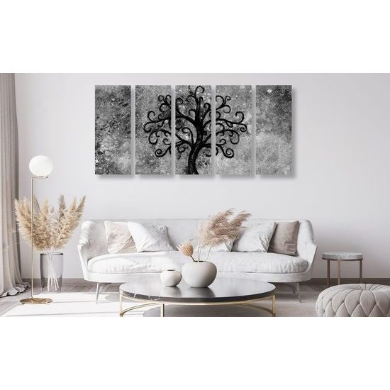 5-dílný obraz černobílý strom života v nekonečném vesmíru