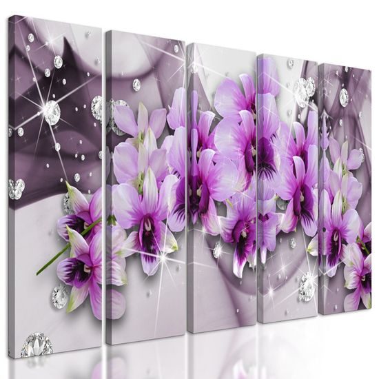 5-dílný obraz okouzlující květiny na abstraktním pozadí