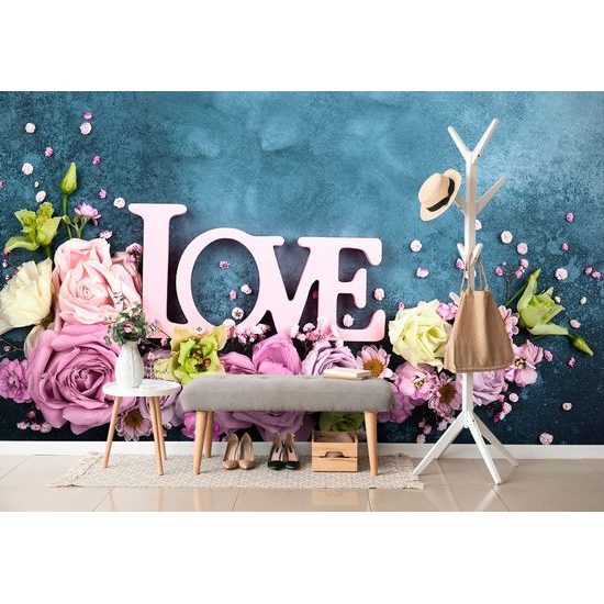 Krásná samolepící fototapeta růže s nápisem Love