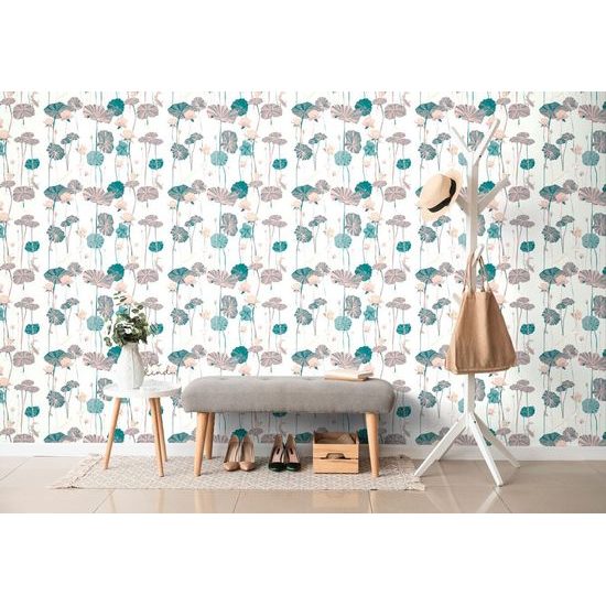 Tapeta japonské kapry mezi lekníny ve světlém provedení