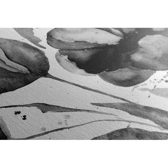 Obraz malované tulipány v černobílém provedení