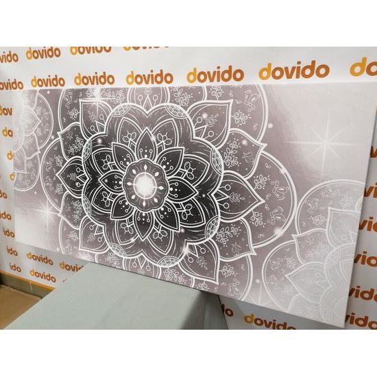 Obraz černobílý květ Mandaly