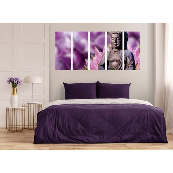 5-dílný obraz Buddha meditující v květinové zahradě