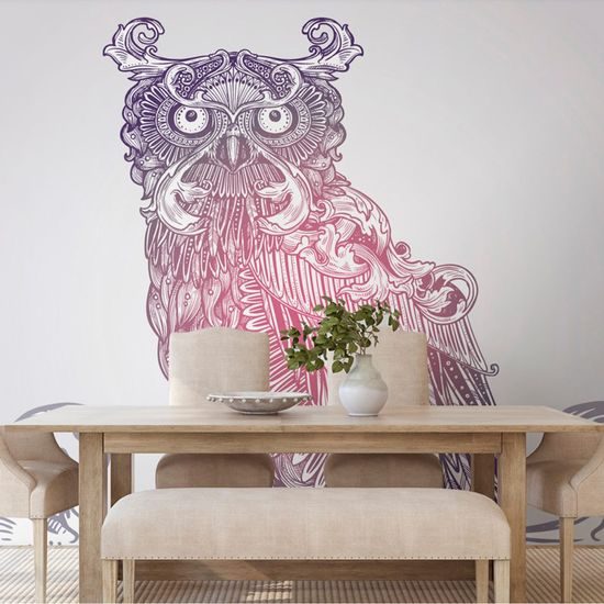 Samolepící tapeta zajímavá sova v růžových tónech