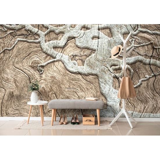 Samolepící tapeta abstraktní strom na dřevě v béžovém