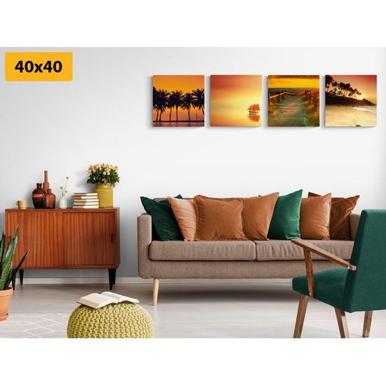 Set obrazů nádherný západ slunce na pláži