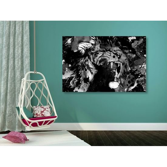 Obraz abstrakce lva v černobílém provedení