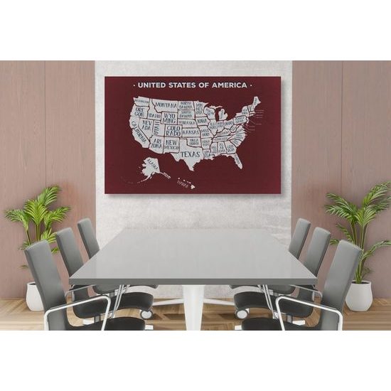 Obraz moderní mapa USA s bordó pozadím