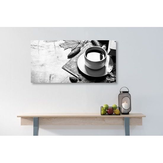 Obraz ranní káva v černobílém provedení