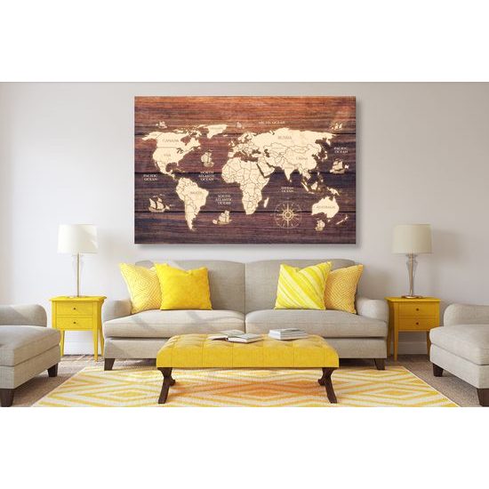 Obraz mapa světa na dřevěném podkladu