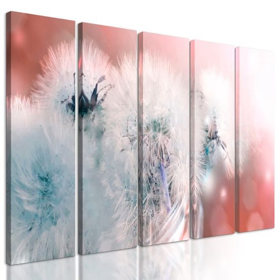 5-dílný obraz pampeliška s abstraktním pozadím