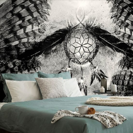 Samolepící tapeta černobílý lapač snů s indiánskými prvky