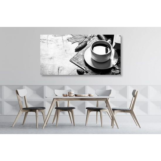 Obraz ranní káva v černobílém provedení