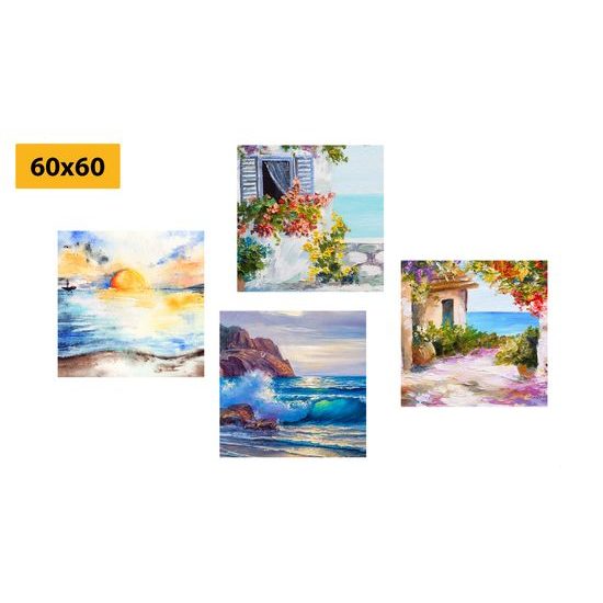 Set obrazů malba přímořského města