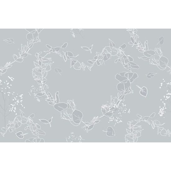 Tapeta romantické květinové srdce na šedém pozadí