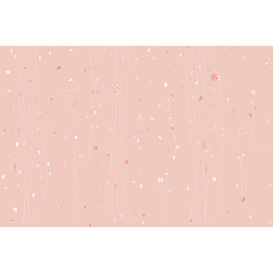 Samolepící tapeta něžná květinová louka na růžovém pozadí