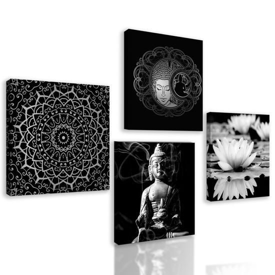 Set obrazů klidný Buddha v černobílém provedení
