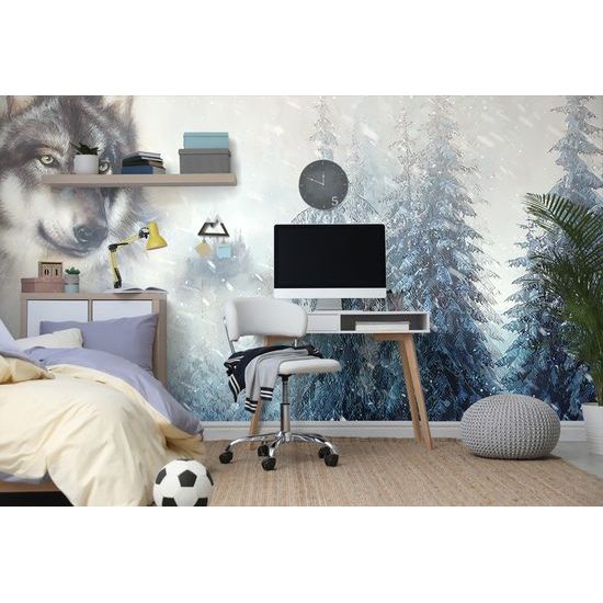 Tapeta malba vlka v zimní přírodě