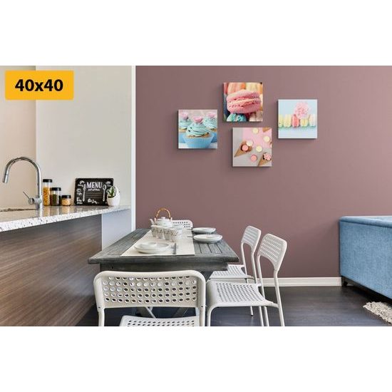 Set obrazů pastelové zákusky