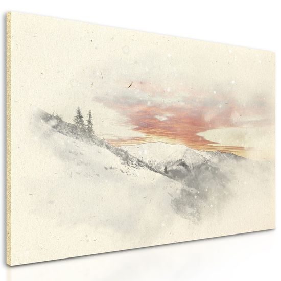 Obraz zasněžená krajina při západu slunce