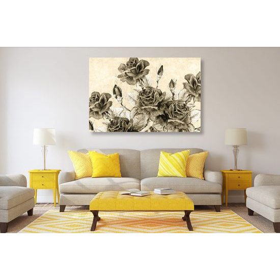 Obraz divoké růže v sépiovém provedení