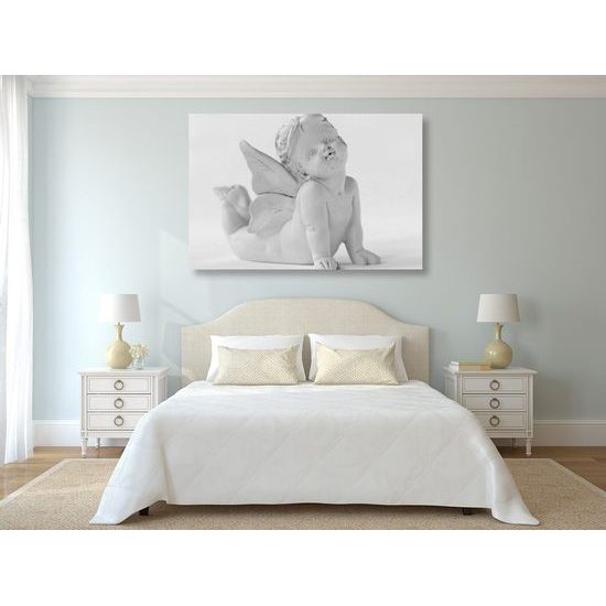 Obraz usměvavý anděl v černobílém provedení