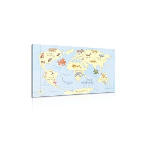 Obraz kreslená mapa světa se zvířaty