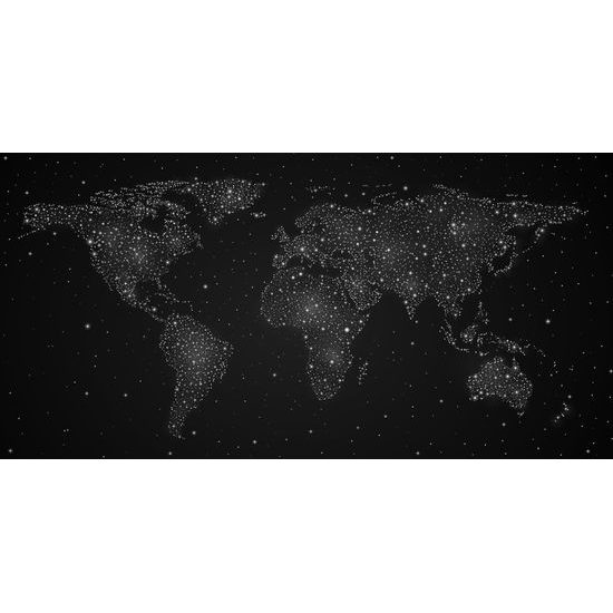 Obraz mapa světa na noční obloze v černobílém provedení