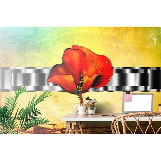 Tapeta etno vlčí mák na abstraktním pozadí