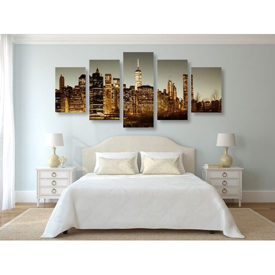 5-dílný obraz noční New York