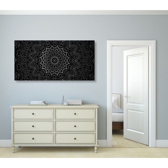 Obraz elegantní Mandala v černobílém provedení