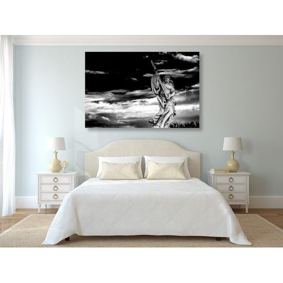 Obraz majestátní anděl na obloze v černobílém provedení