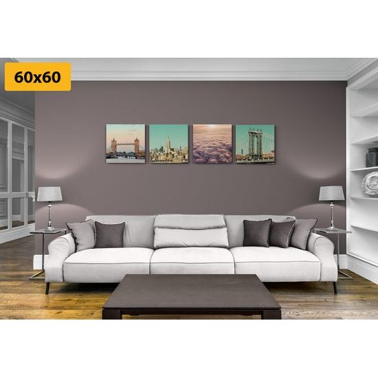 Set obrazů města v jemných tónech
