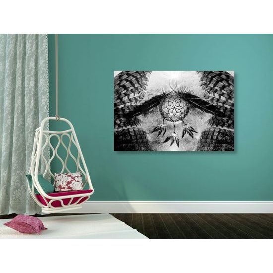 Obraz abstraktní lapač snů v černobílém provedení
