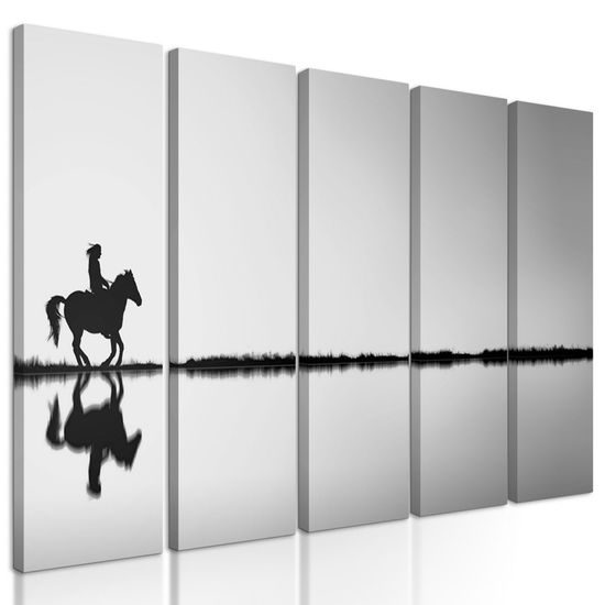 5-dílný obraz jízda za západem slunce v černobílém provedení