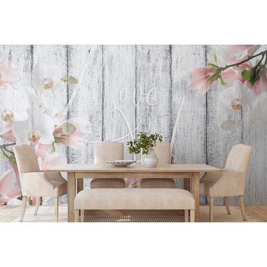 Tapeta vintage orchidej na dřevěném podkladu