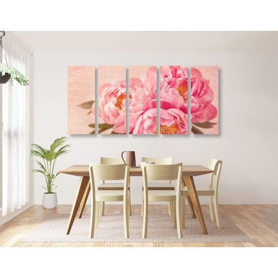 5-dílný obraz jemná pivoňka