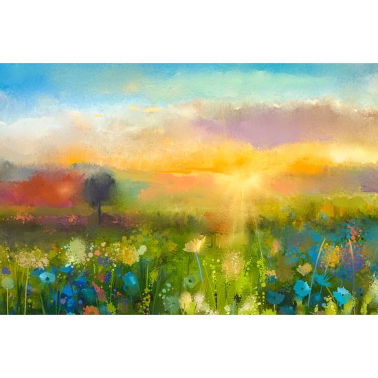 Obraz olejomalba louky v záři slunce