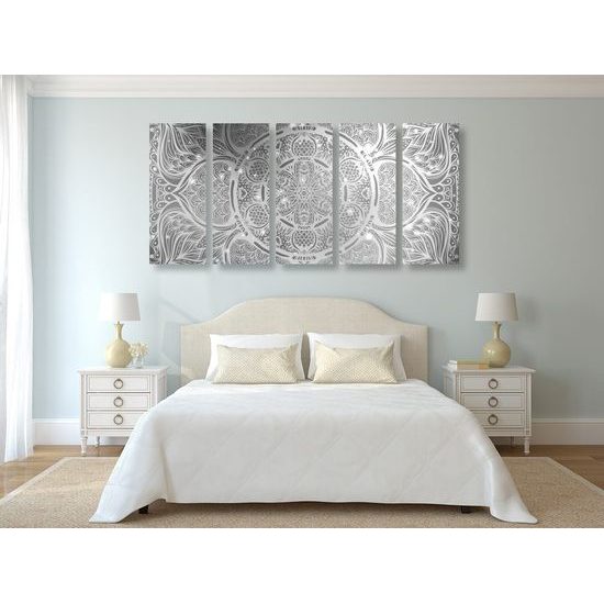 5-dílný obraz černobílá galaktická Mandala