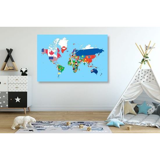 Obraz mapa s vlajkami jednotlivých zemí
