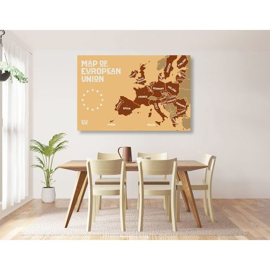 Obraz moderní mapa Evropské unie v hnědém provedení