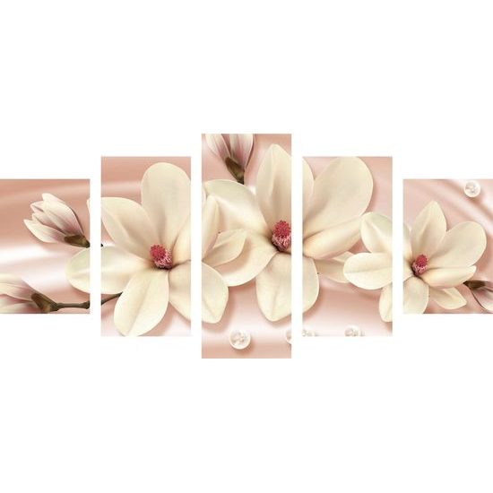 5-dílný obraz půvabná béžová magnolie