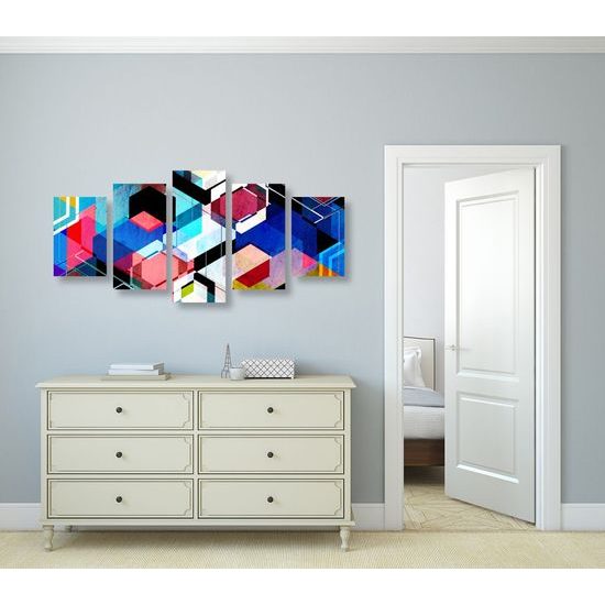 5-dílný obraz futuristická abstrakce tvarů