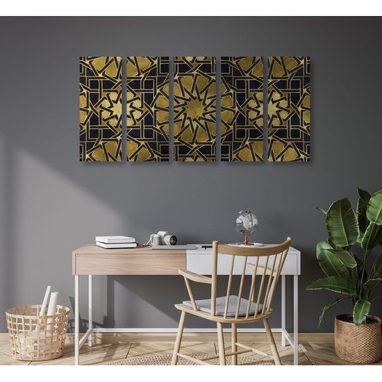 5-dílný obraz stříbrná mandala