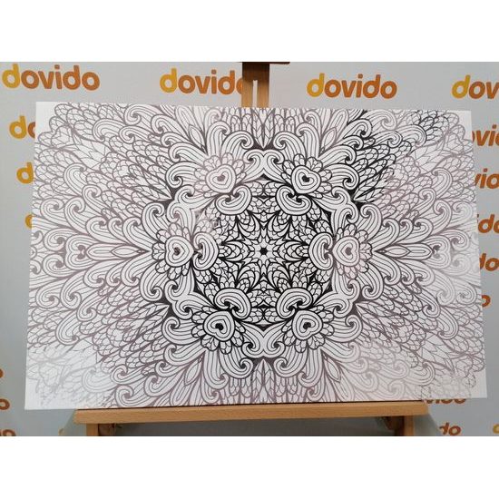 Obraz umělecká Mandala v černobílém provedení