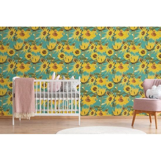 Tapeta rozkvetlé slunečnice na modrém pozadí