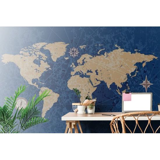 Samolepící tapeta vintage mapa světa v modrém provedení