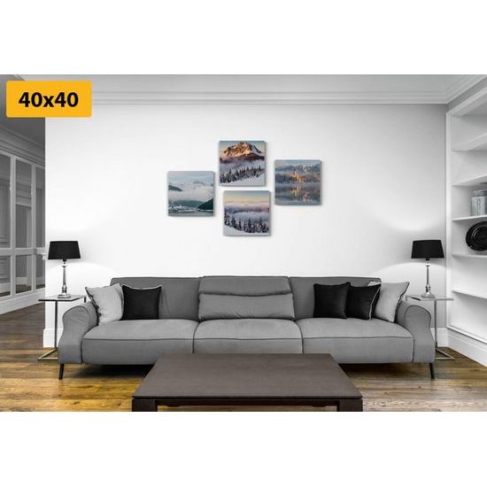 Set obrazů sněhem zahalená příroda