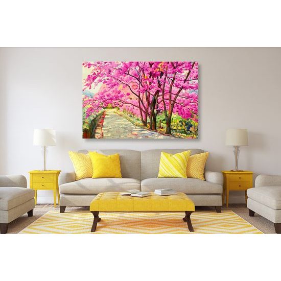 Obraz dále rozkvetlých třešní