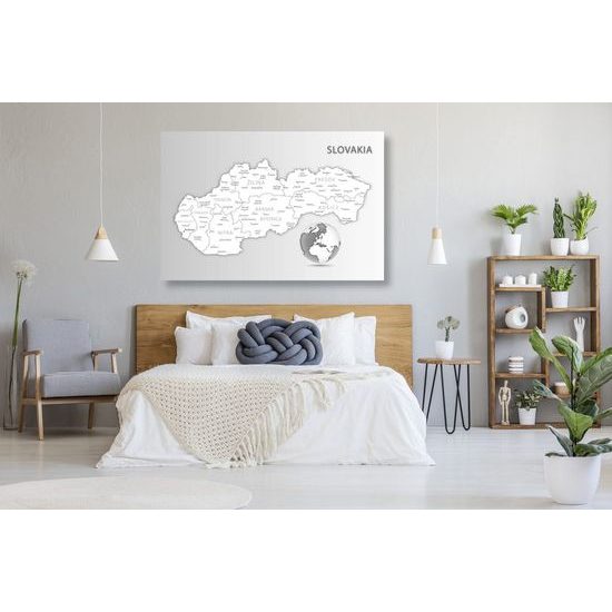 Obraz podrobná mapa Slovenska v černobílém provedení